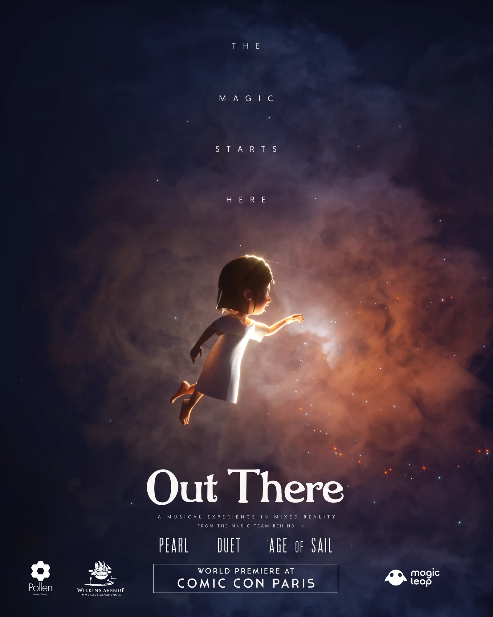 Poster of "Out There", the first immersive musical in Mixed Reality, premiering at Comic Con Paris